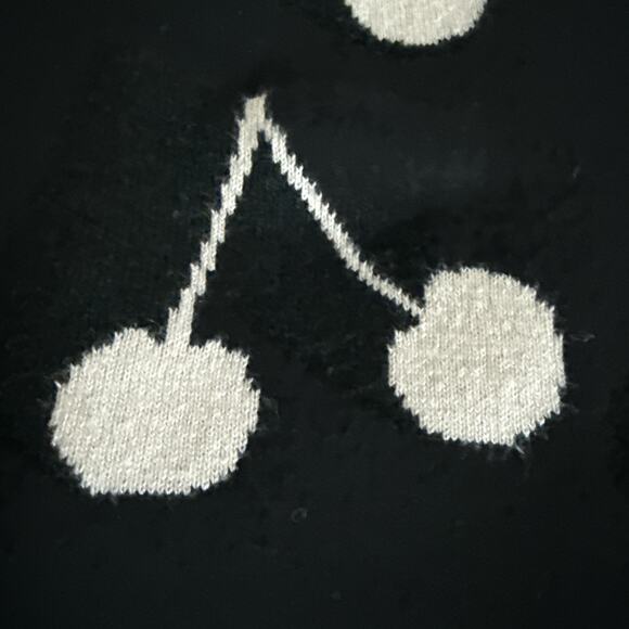 LOFT Black Back Button Sweater With Tan Cherry Print Lightweight Size Petite XS - Picture 2 of 9